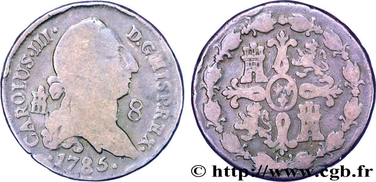 ESPAGNE 8 Maravedis Charles III 1785 Ségovie B+ 
