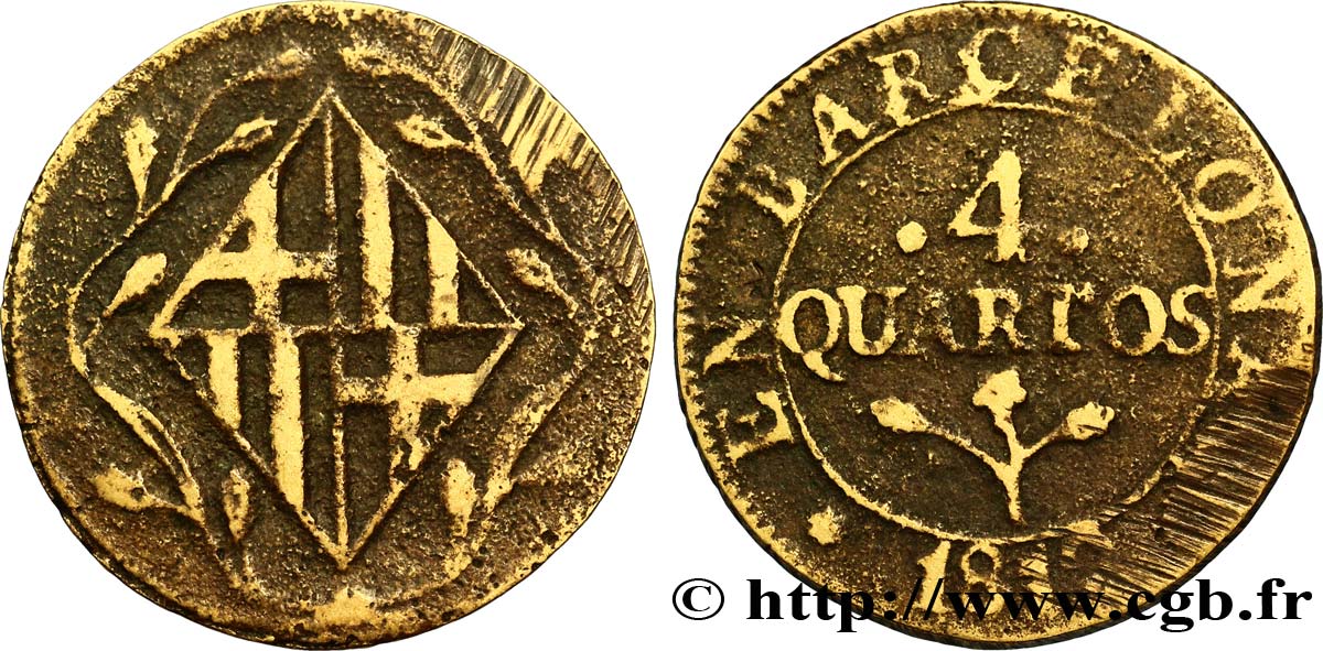 ESPAGNE - BARCELONE 4 Quartos blason de Barcelone 1812 Barcelone TB