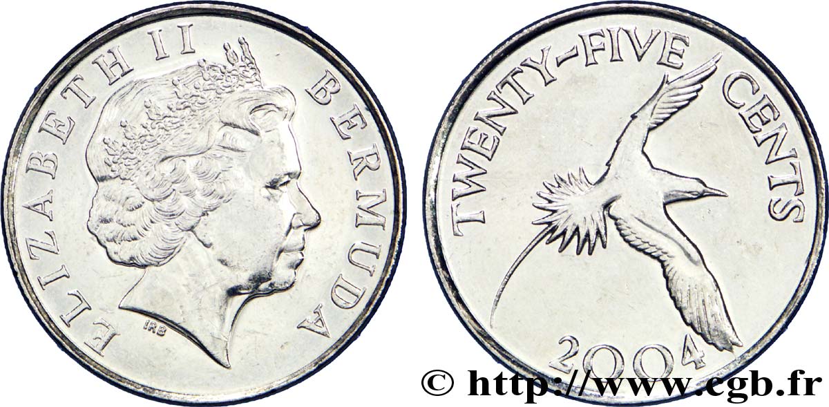 BERMUDES 25 Cents Elisabeth II / oiseau tropical 2004  SPL 