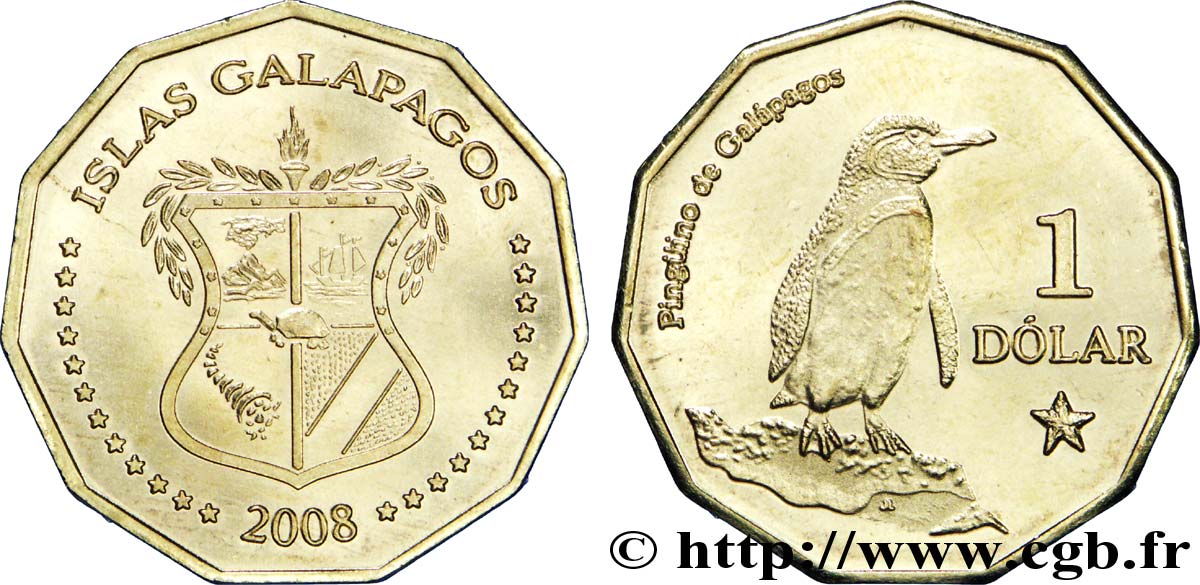 ÎLES GALAPAGOS 1 Dolar emblème / pingouin 2008  SPL 