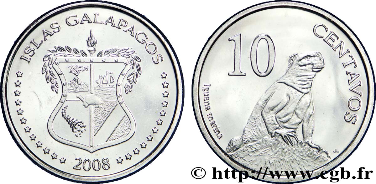 ÎLES GALAPAGOS 10 Centavos emblème / iguane marin 2008  SPL 