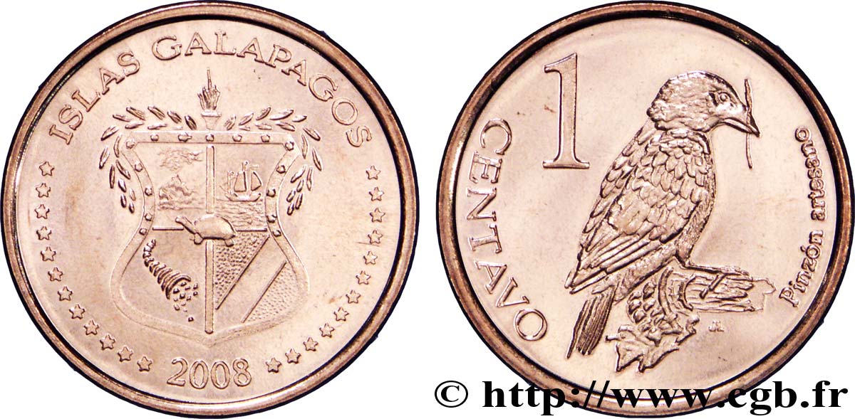 ÎLES GALAPAGOS 1 Centavo emblème / pinson de Darwin 2008  SPL 