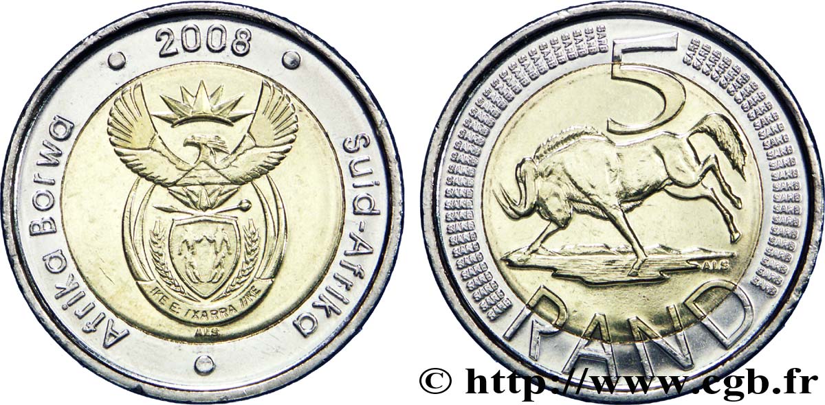 SüDAFRIKA 5 Rand emblème / buffle 2008  fST 
