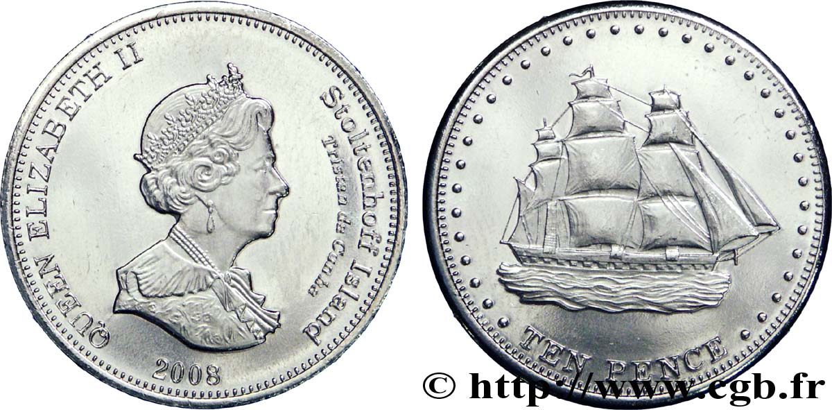 STOLTENHOFF ISLAND 10 Pence Elisabeth II / voilier 2008  fST 