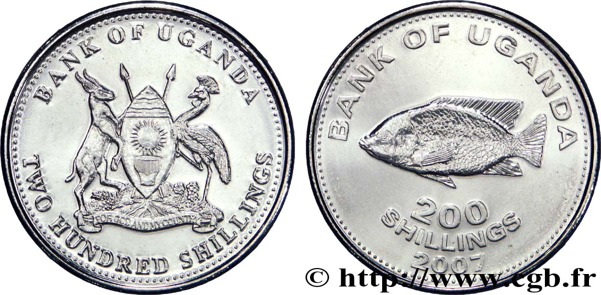 OUGANDA 200 Shillings emblème / poisson (Tilapia) 2007  SPL 