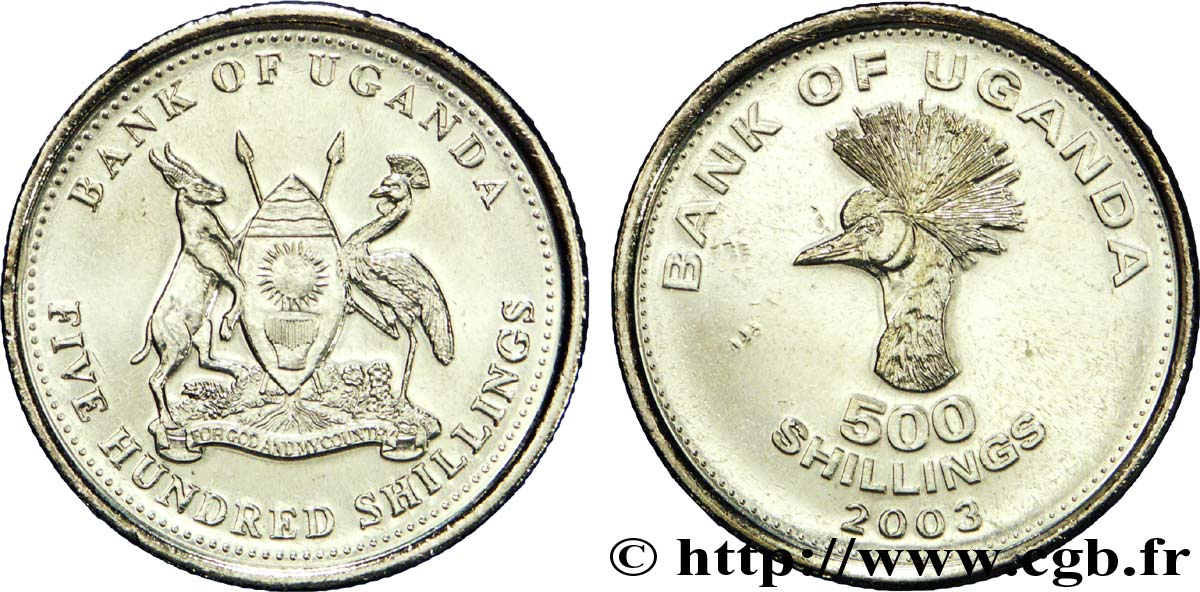UGANDA 500 Shillings emblème / grue couronnée 2003  AU 