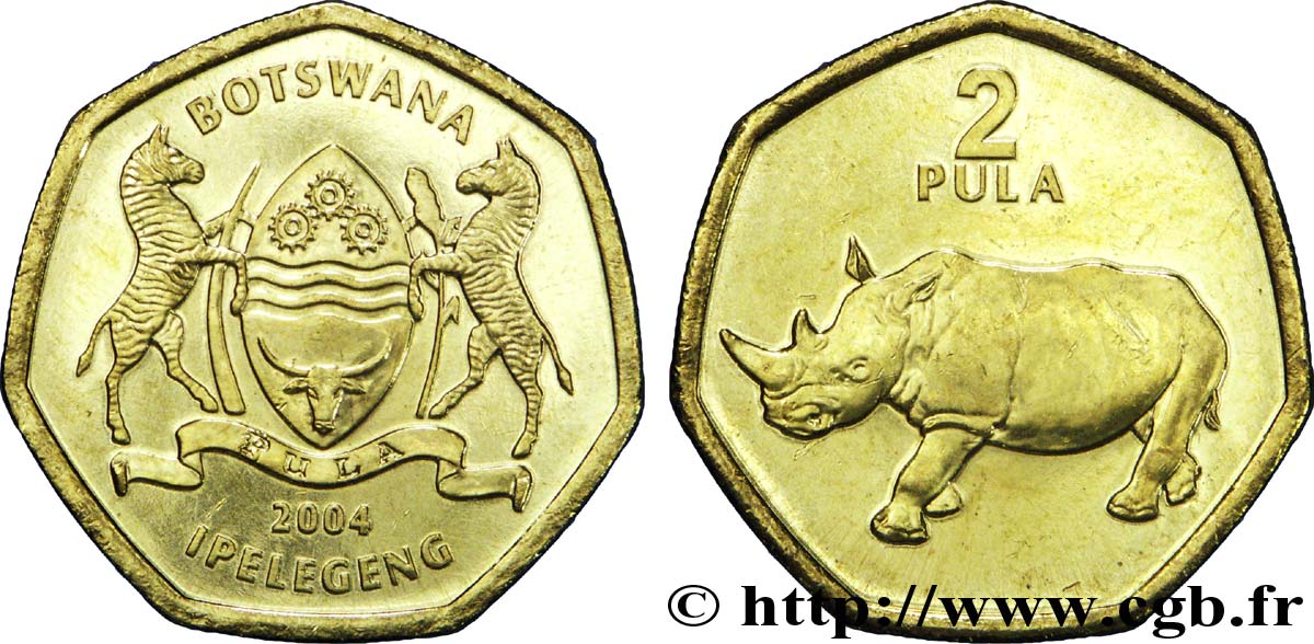 BOTSWANA 2 Pula emblème / rhinoceros 2004  MS 