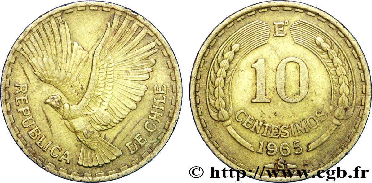 CHILI 10 Centesimos condor 1965 Santiago - S° TTB 