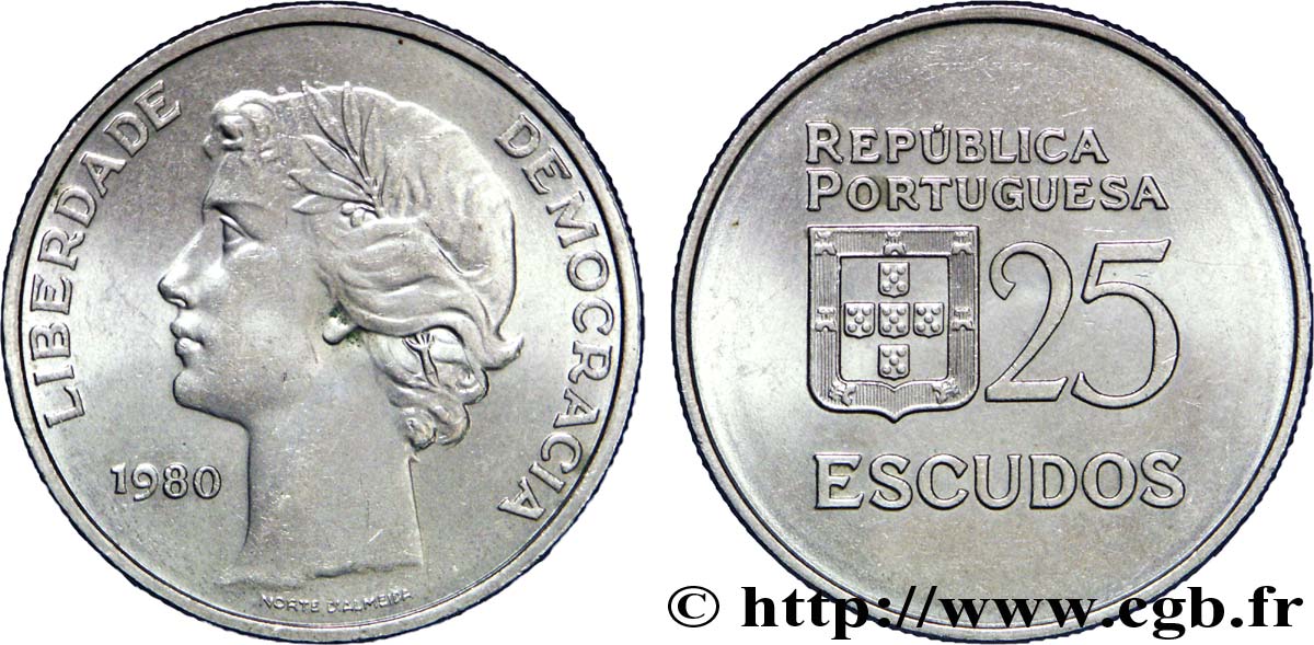 PORTUGAL 25 Escudos “liberté et démocratie” 1980  TTB+ 
