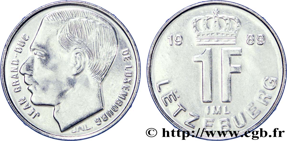 LUXEMBOURG 1 Franc Grand-Duc Jean / 1 F couronné 1989  SUP 