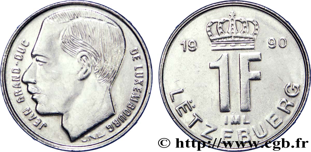 LUXEMBOURG 1 Franc Grand-Duc Jean / 1 F couronné 1990  SUP 