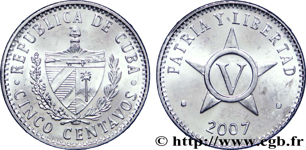 CUBA 5 Centavos emblème / étoile 2007  MS 