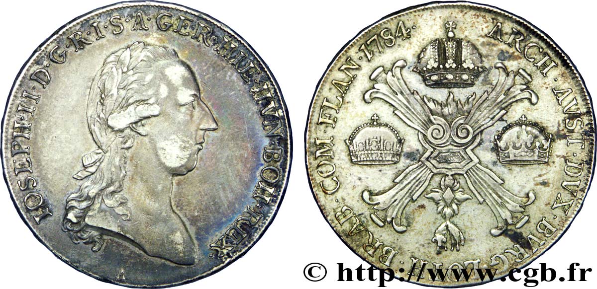 BELGIQUE - PAYS-BAS AUTRICHIENS 1 Kronenthaler Pays-Bas Autrichiens Joseph II / armes 1784 Vienne TTB 