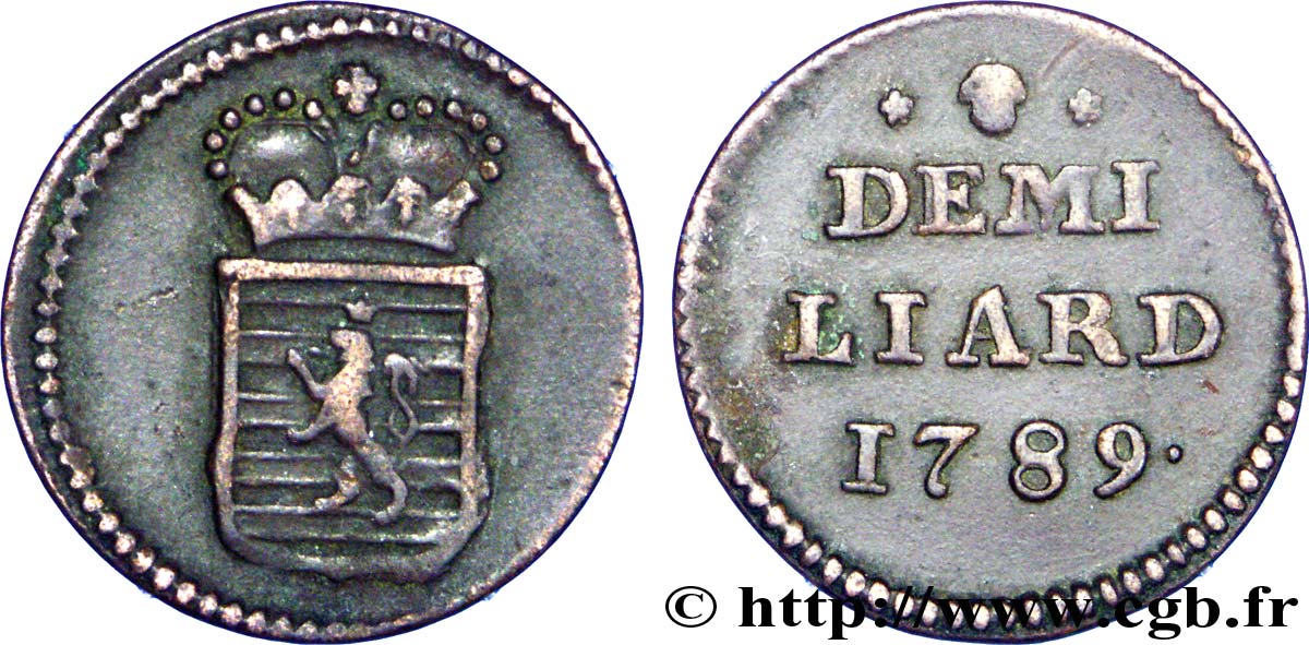 LUXEMBOURG 1/2 Liard emblème couronné 1789 Bruxelles TTB 