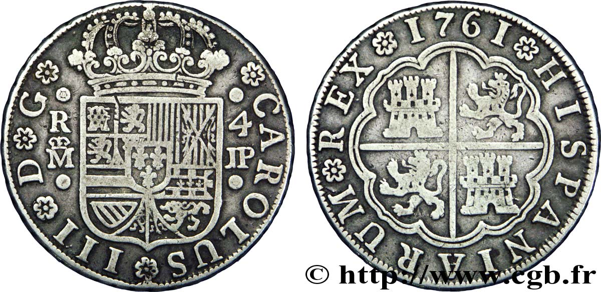 ESPAGNE 4 Reales au nom de Charles III 1761 Madrid TB+ 