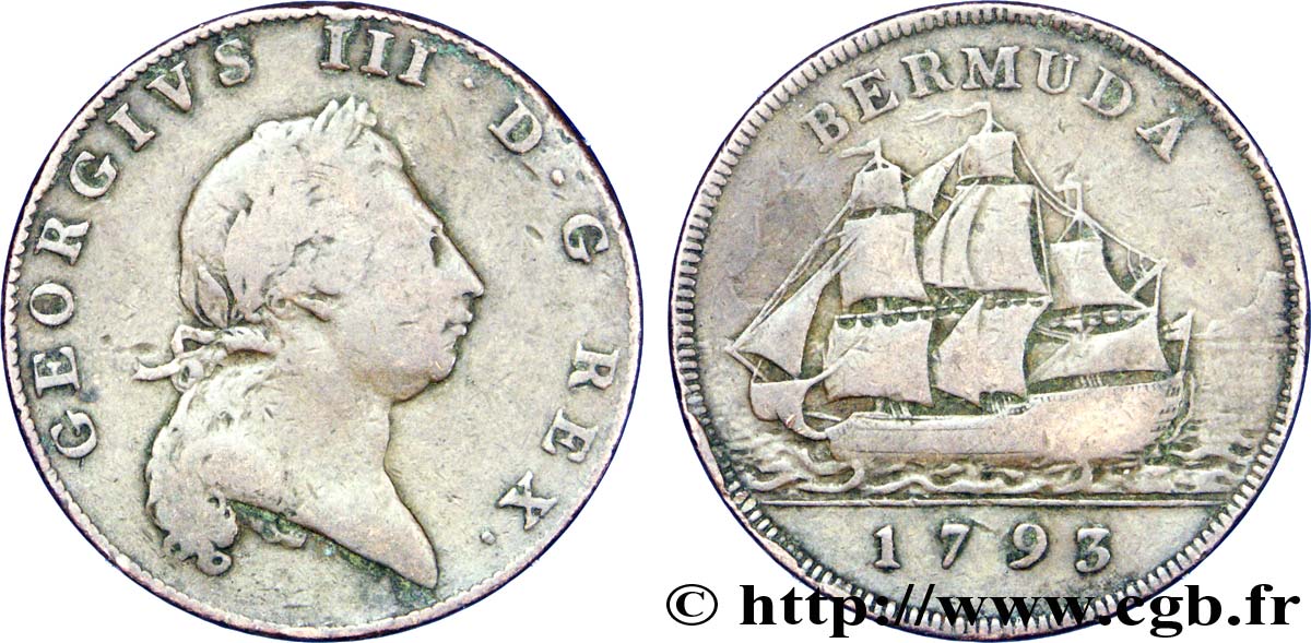 BERMUDES 1 Penny Georges III / voilier 1793  TB 
