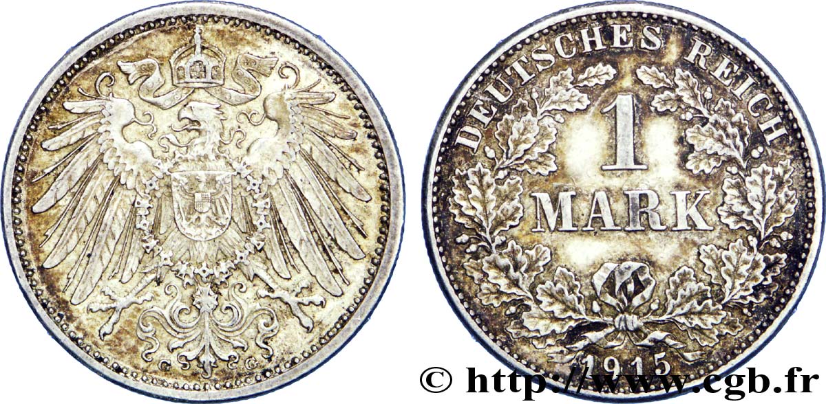 ALLEMAGNE 1 Mark Empire aigle impérial 2e type 1915 Karlsruhe - G SUP 