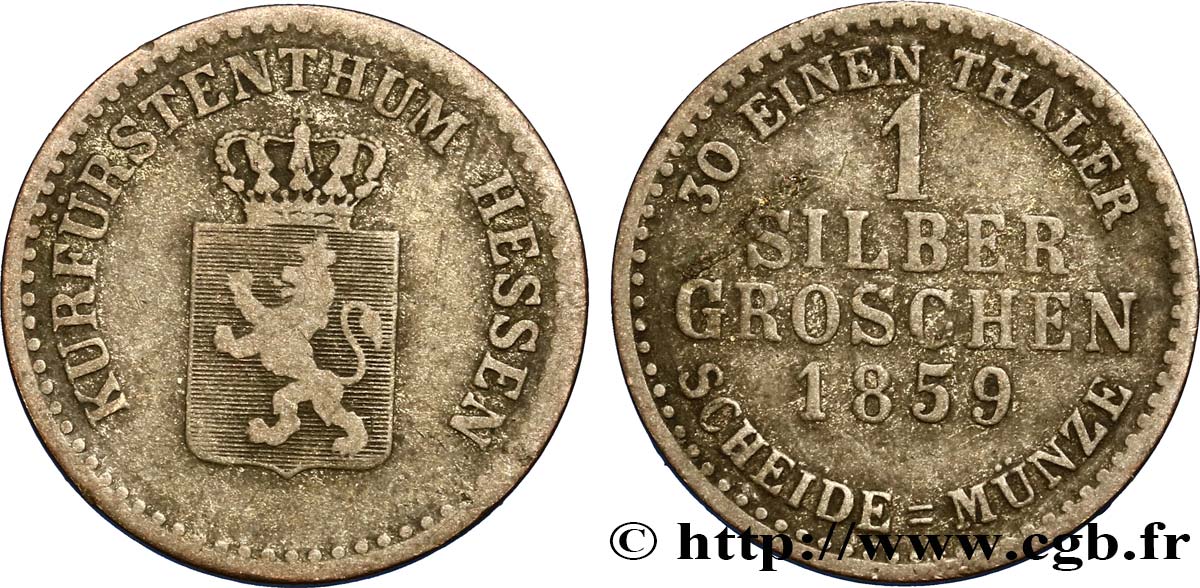 GERMANY - HESSE 1 Silbergroschen Hesse-Kassel 1859  VF 