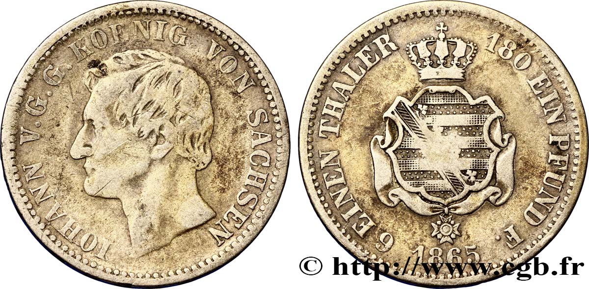 ALLEMAGNE - SAXE 1/6 Thaler Jean 1865 Dresde TB 
