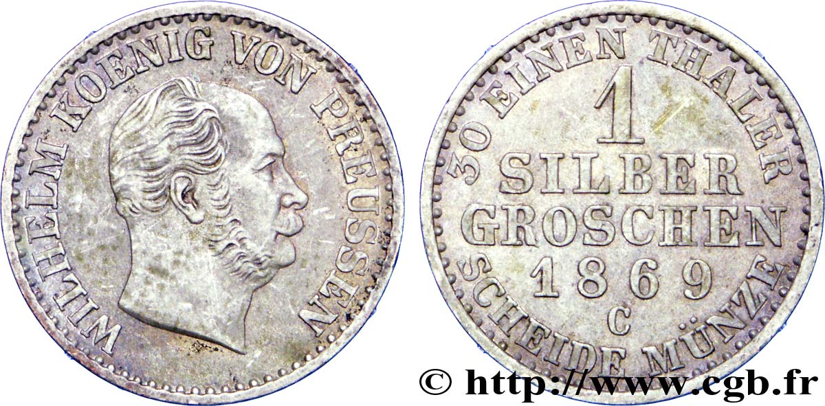 ALLEMAGNE - PRUSSE 1 Silbergroschen Royaume de Prusse Guillaume Ier 1869 Francfort - C TTB+ 