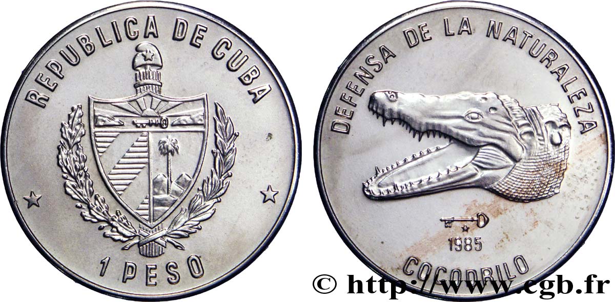 CUBA 1 Peso “défense de la nature : emblème / crocodile 1985  SUP 