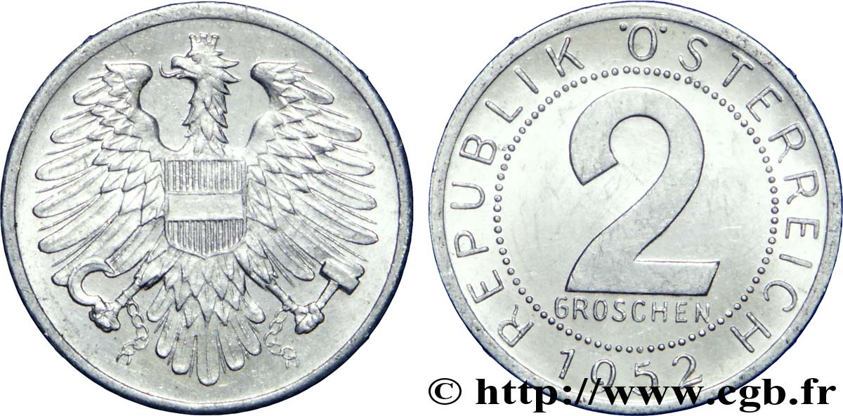 AUSTRIA 2 Groschen aigle 1952  EBC 