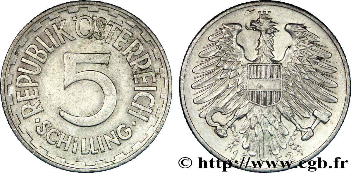 AUSTRIA 5 Schilling aigle 1952  SPL 