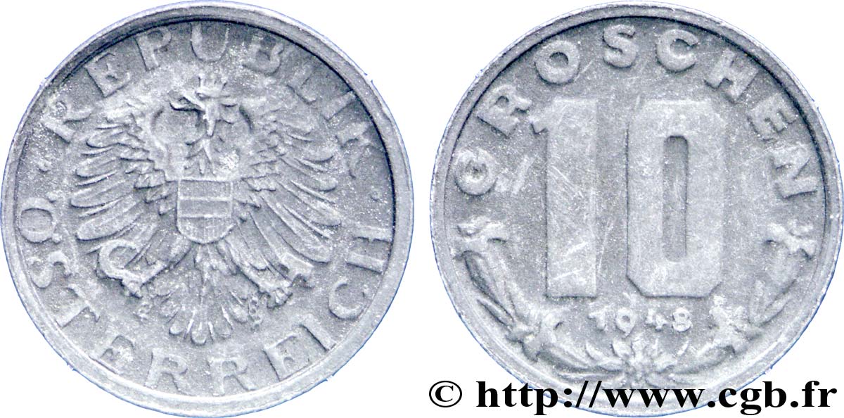 AUSTRIA 10 Groschen aigle 1948  XF 