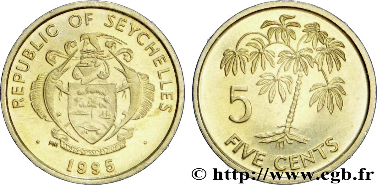 SEYCHELLES 5 Cents emblème / plant de tapioca 1997  SPL 