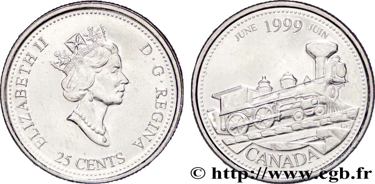 CANADA 25 Cents série du Millénium - Juin : Elisabeth II / locomotive 1999  AU 