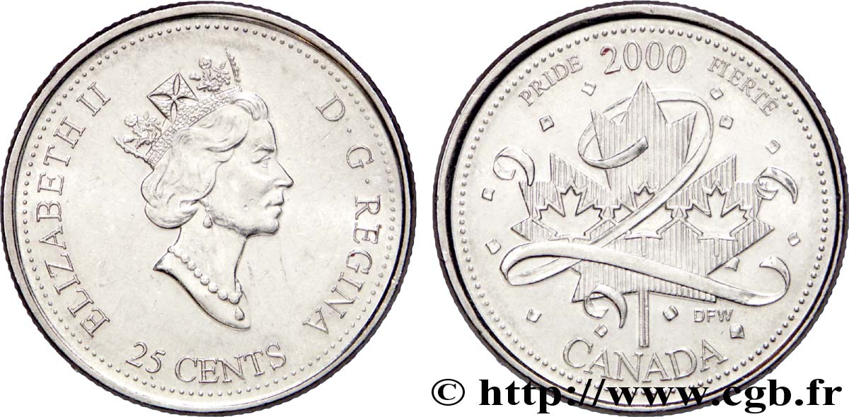 CANADA 25 Cents Millénium 2000 - Fierté : Elisabeth II / feuille d’érable 2000  SUP 