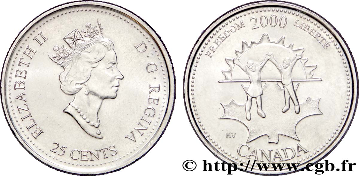 CANADA 25 Cents Millénium 2000 - Liberté : Elisabeth II / enfant sur une feuille d’érable 2000  SUP 