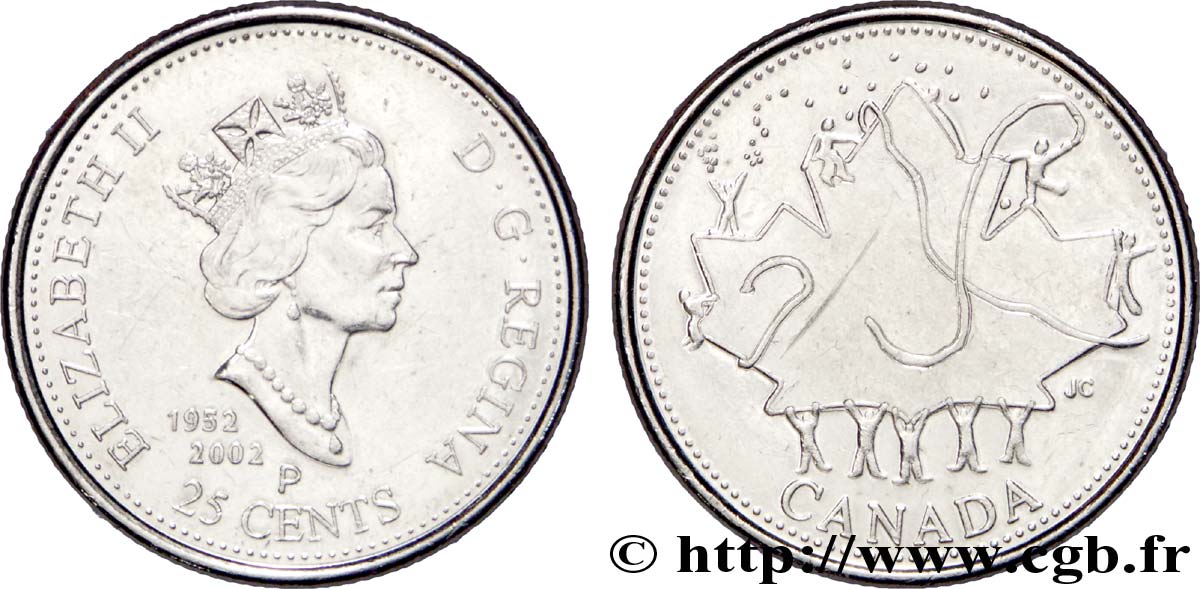 CANADA 25 Cents Fête du Canada : Elisabeth II / feuille d’érable 2002  SUP 