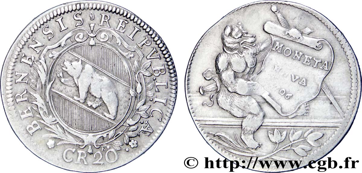 SUISSE - MONNAIES CANTONALES Médaille pour Berne (format 20 Kreuzer) armes à l’ours / ours assis tenant un parchemin N.D.  TTB+ 