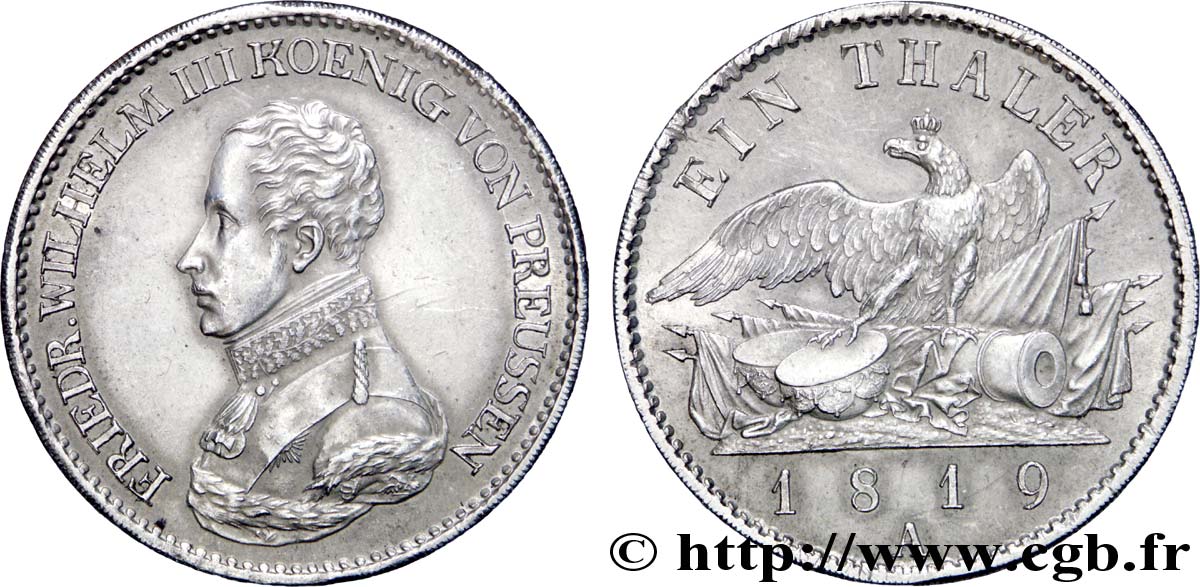 ALLEMAGNE 1 Thaler Frédéric-Guillaume III / aigle 1819 Berlin SUP 