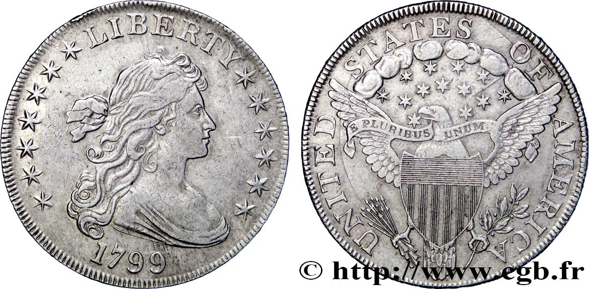 ÉTATS-UNIS D AMÉRIQUE 1 Dollar  Liberté au buste drapé, revers à l’aigle héraldique 1799  TTB 