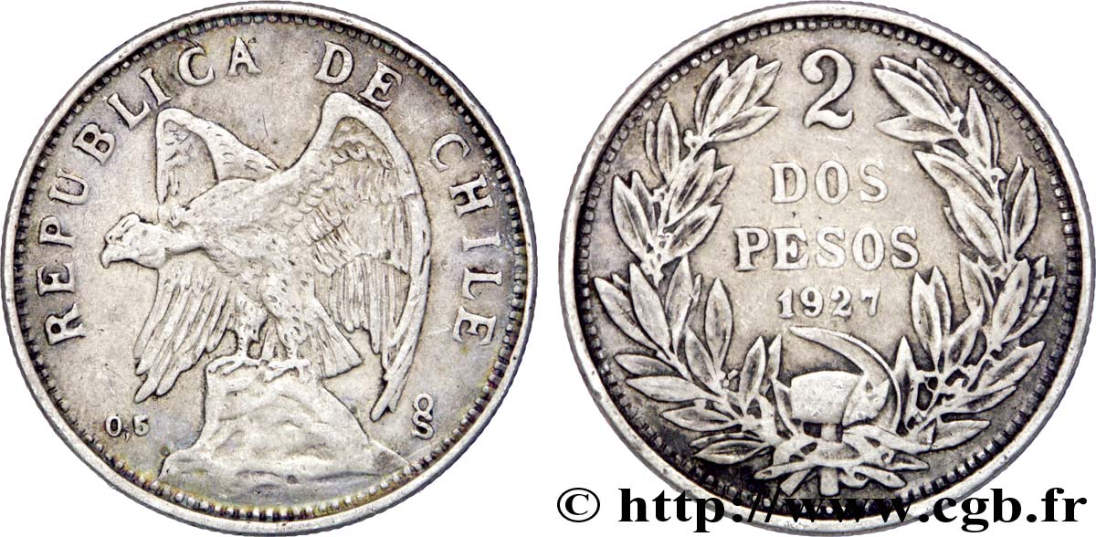 CHILI 2 Pesos Condor 1927 Santiago - S° TTB 