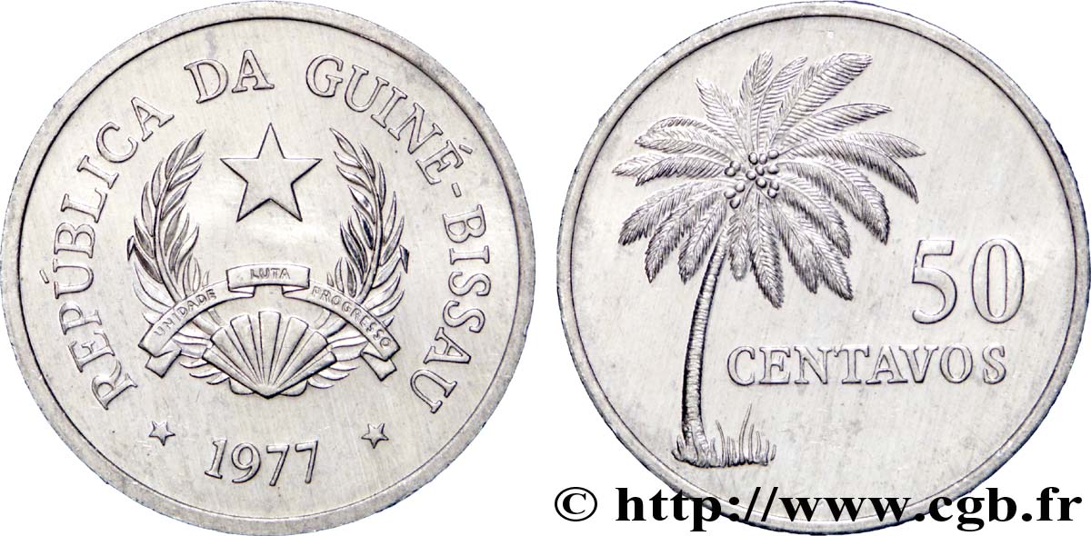 GUINÉE BISSAU 50 Centavos emblème / cocotier 1977  SUP 