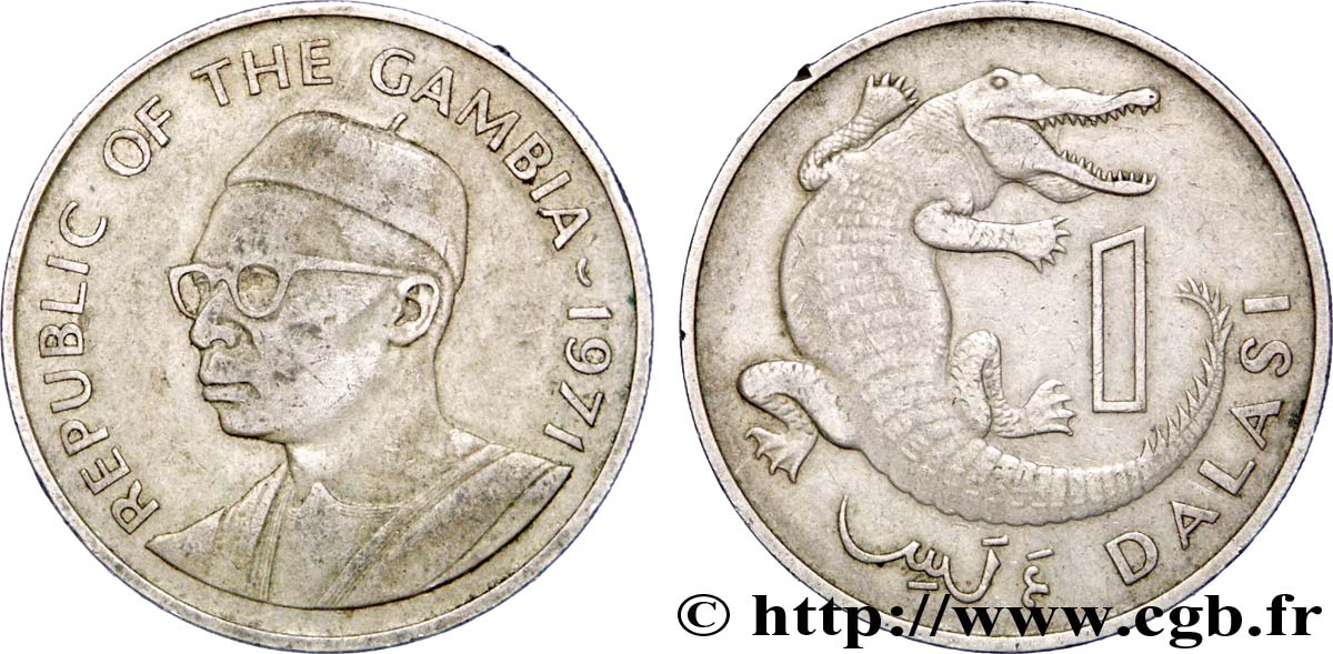 GAMBIE 1 Dalasi emblème / crocodile 1971  TTB 
