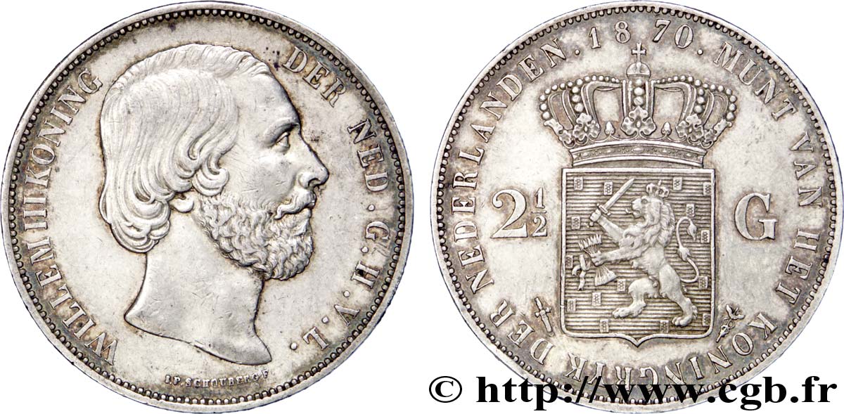 PAYS-BAS 2 1/2 Gulden Guillaume III 1870 Utrecht TTB+ 