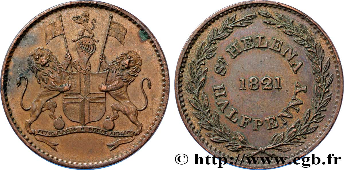 SAINTE HÉLÈNE 1/2 Penny (Half Penny) Armes de la Compagnie britannique des Indes Orientales 1821  SUP 