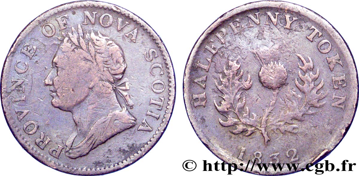 CANADA - NOUVELLE ÉCOSSE 1/2 Penny Token Nouvelle-Écosse Guillaume IV 1832 B+