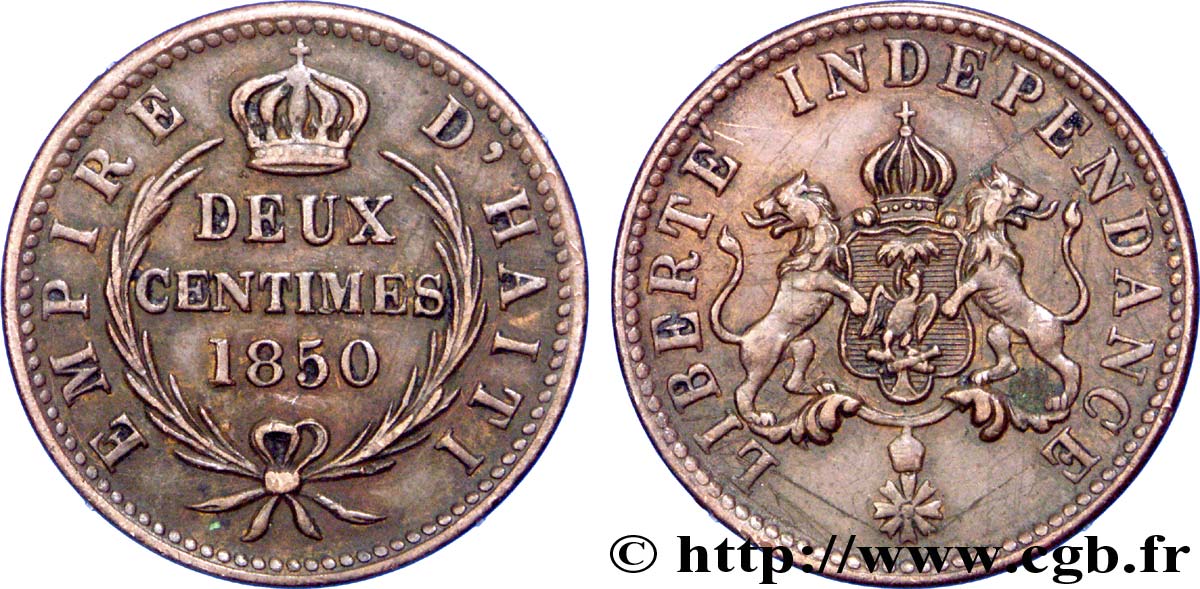 HAÏTI 2 Centimes Empire d’Haiti emblème 1850  SUP 