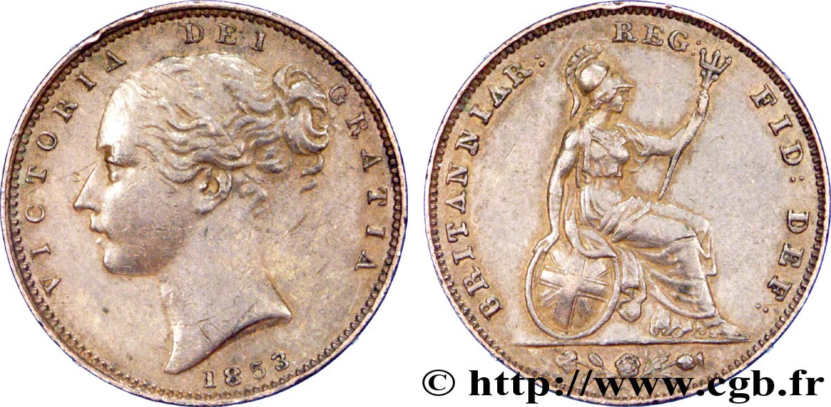ROYAUME-UNI 1 Penny Victoria “tête jeune” 1853  SUP 
