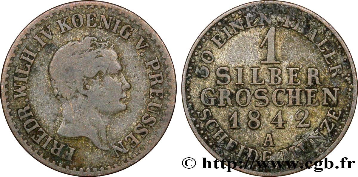 ALEMANIA - PRUSIA 1 Silbergroschen Royaume de Prusse Frédéric-Guillaume IV 1842 Berlin BC 