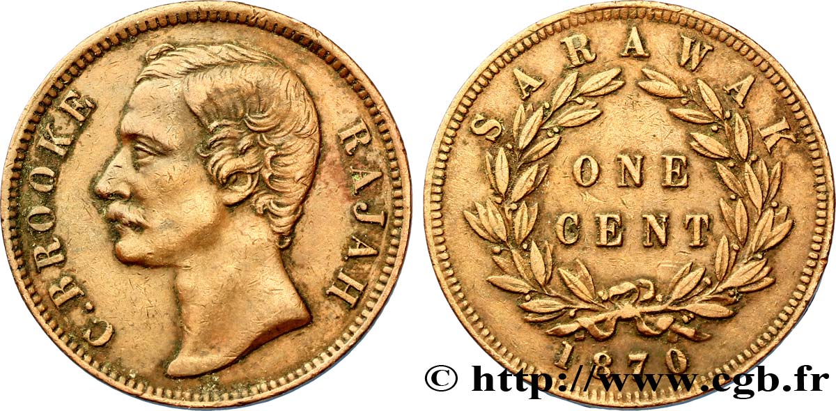 SARAWAK 1 Cent Sarawak Rajah J. Brooke 1870  TTB 