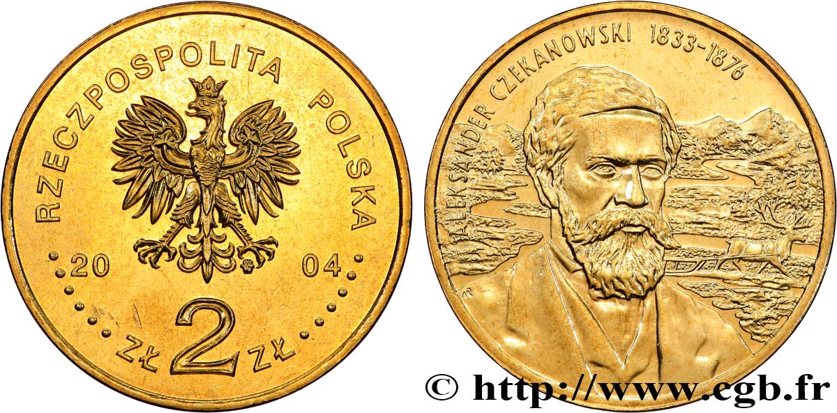 POLAND 2 Zlote aigle / l’exporateur Aleksander Czekanowski (1833-1876) 2004 Varsovie MS 