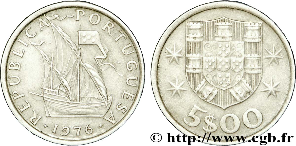 PORTUGAL 5 Escudos emblème 1976  TTB+ 