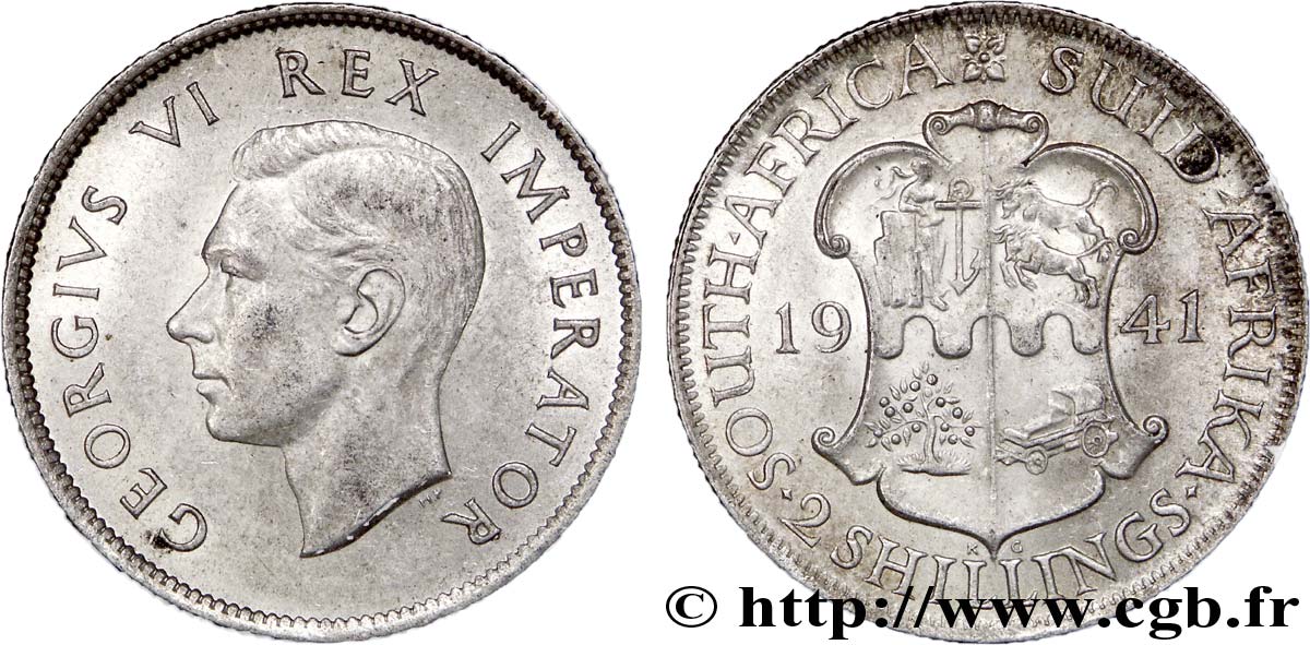 AFRIQUE DU SUD 2 Shillings Georges VI / armes couronnée 1941 Pretoria TTB 