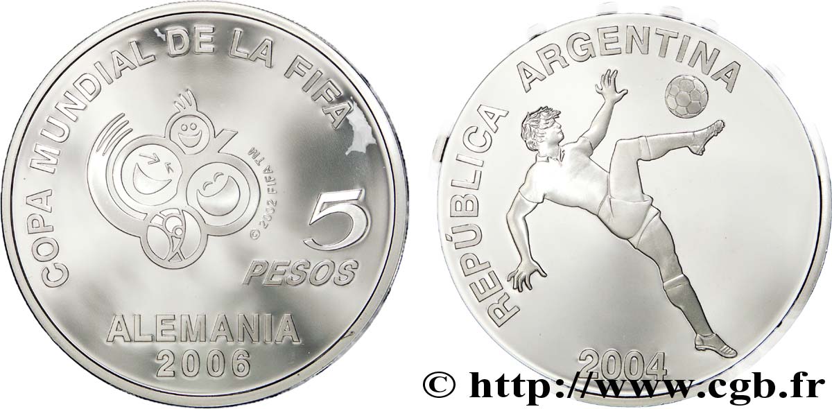 ARGENTINE 5 Pesos Coupe du Monde de Football 2006 en Allemagne  2004  FDC 